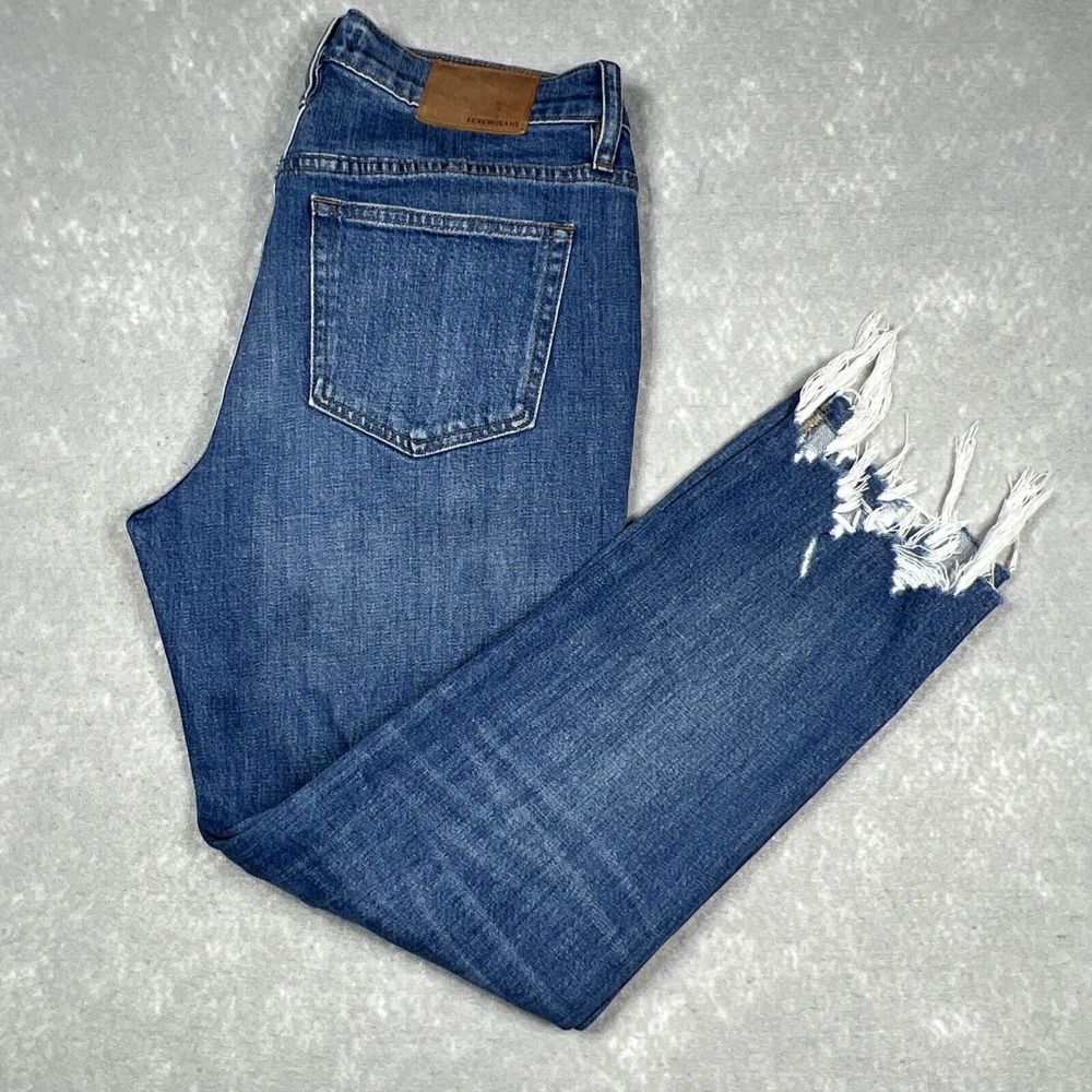 J Crew Jeans Womens Size 27 Blue Slim Broken In Boyfriend Denim Fray Cotton